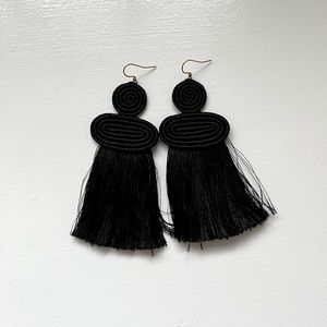 Black Fringe Earrings with gold Hardware